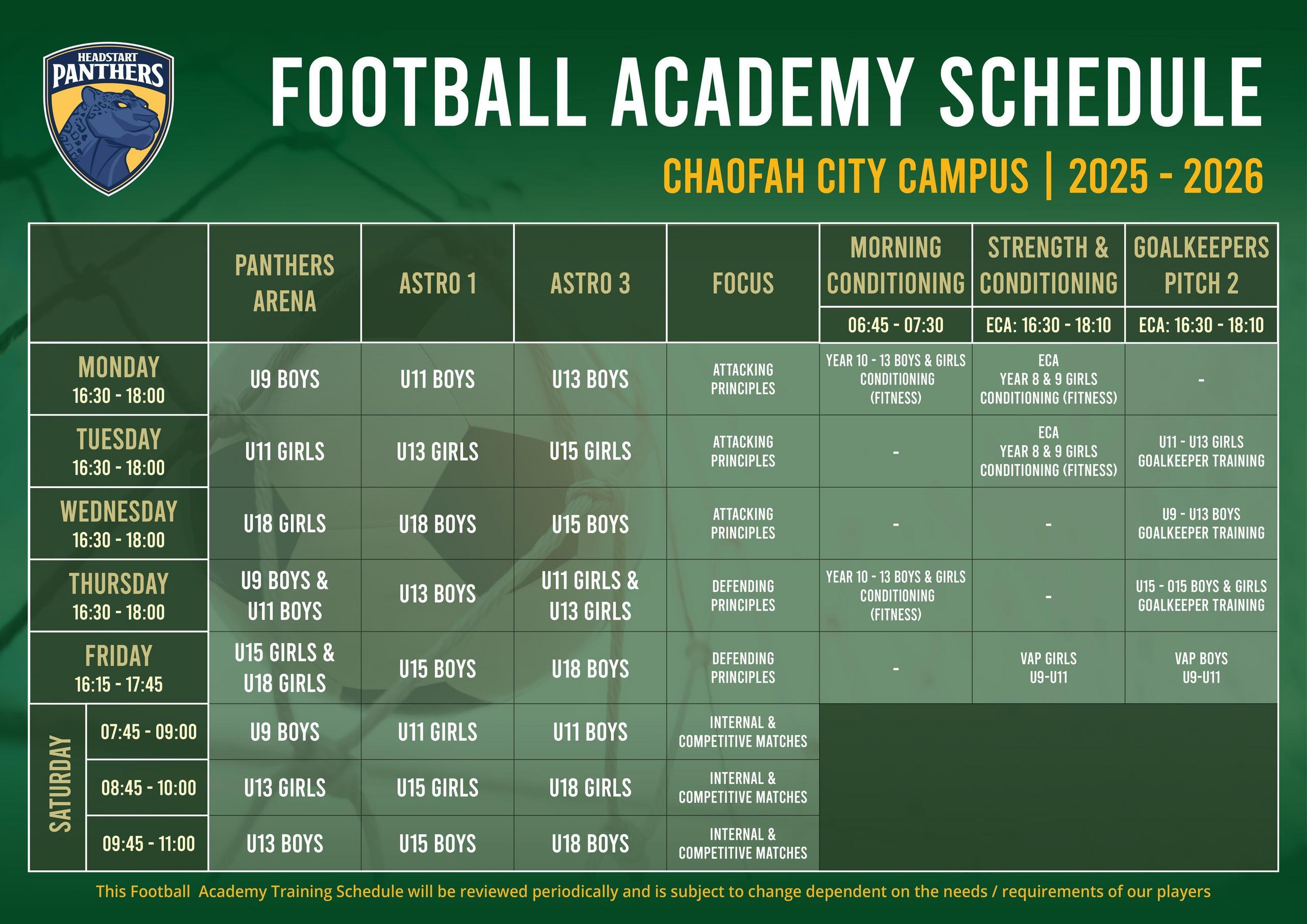 2025 Football Academy Schedule HSC
