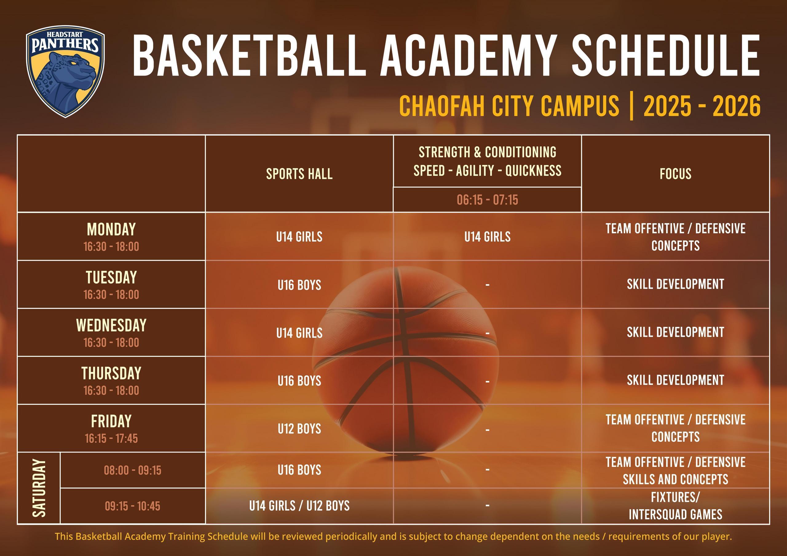 2025 Basketball Academy Schedule HSC